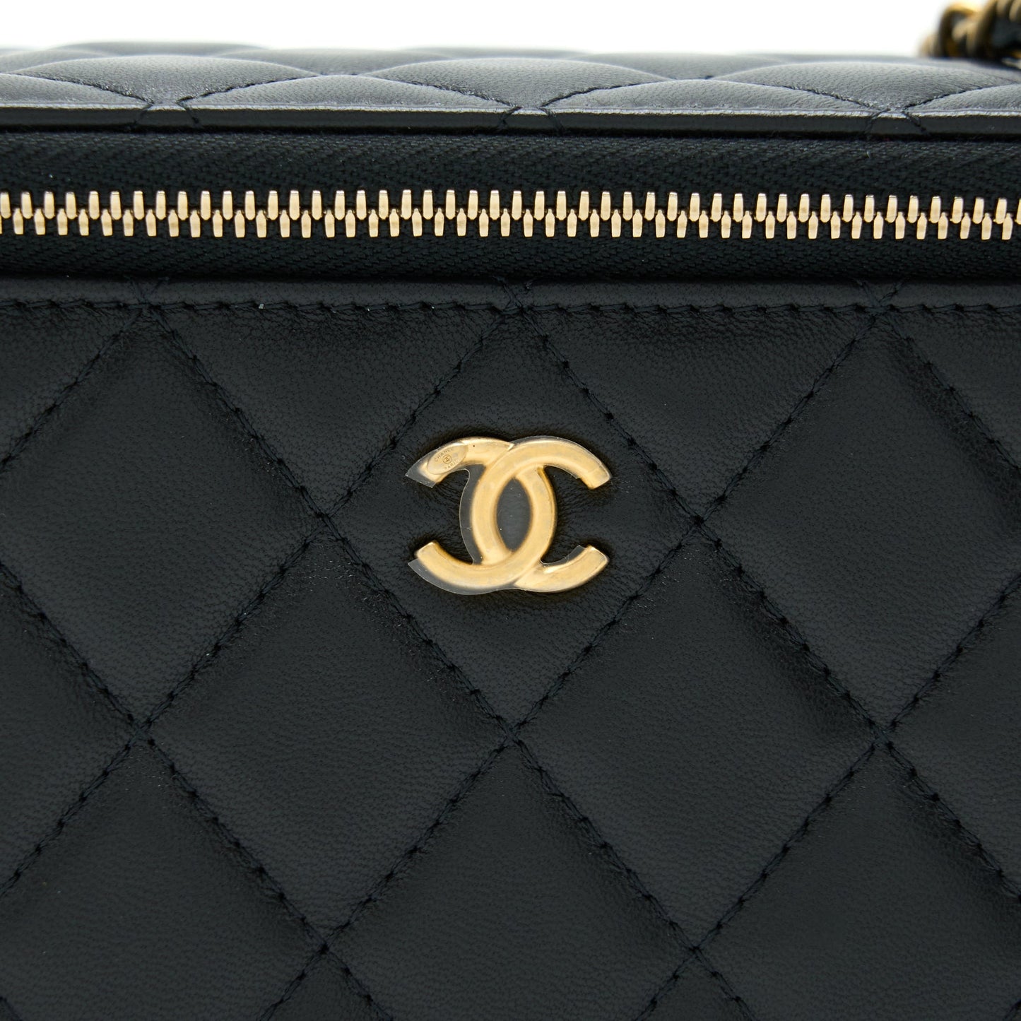 Chanel Pearl Crush Long Vanity With Chain Lambskin Black GHW