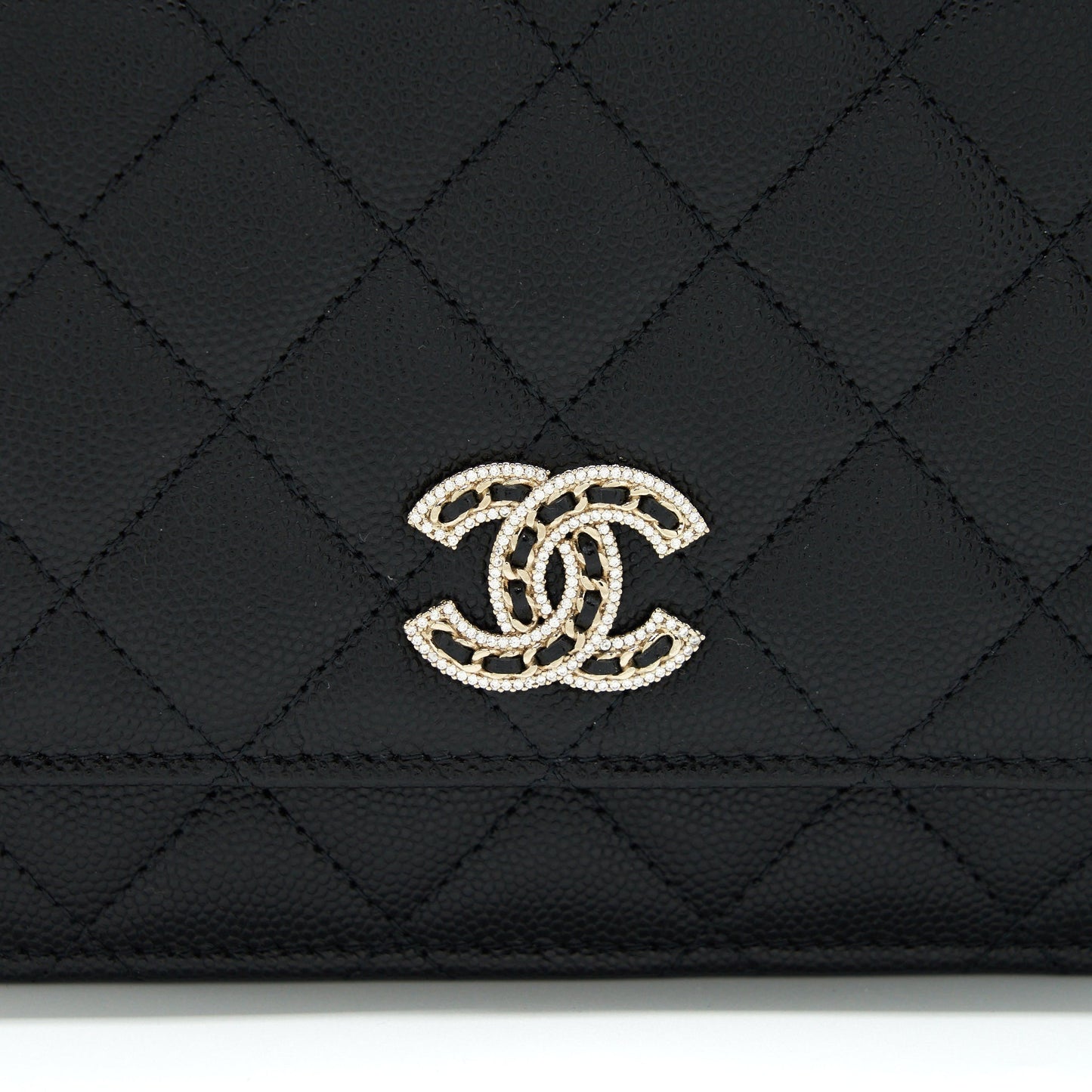 Chanel 22S Detailed Logo Wallet On Chain Caviar Black LGHW