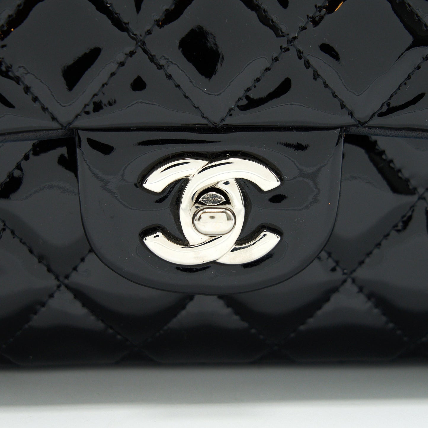 Chanel Patent Leather Medium Classic Double Flap bag Black SHW