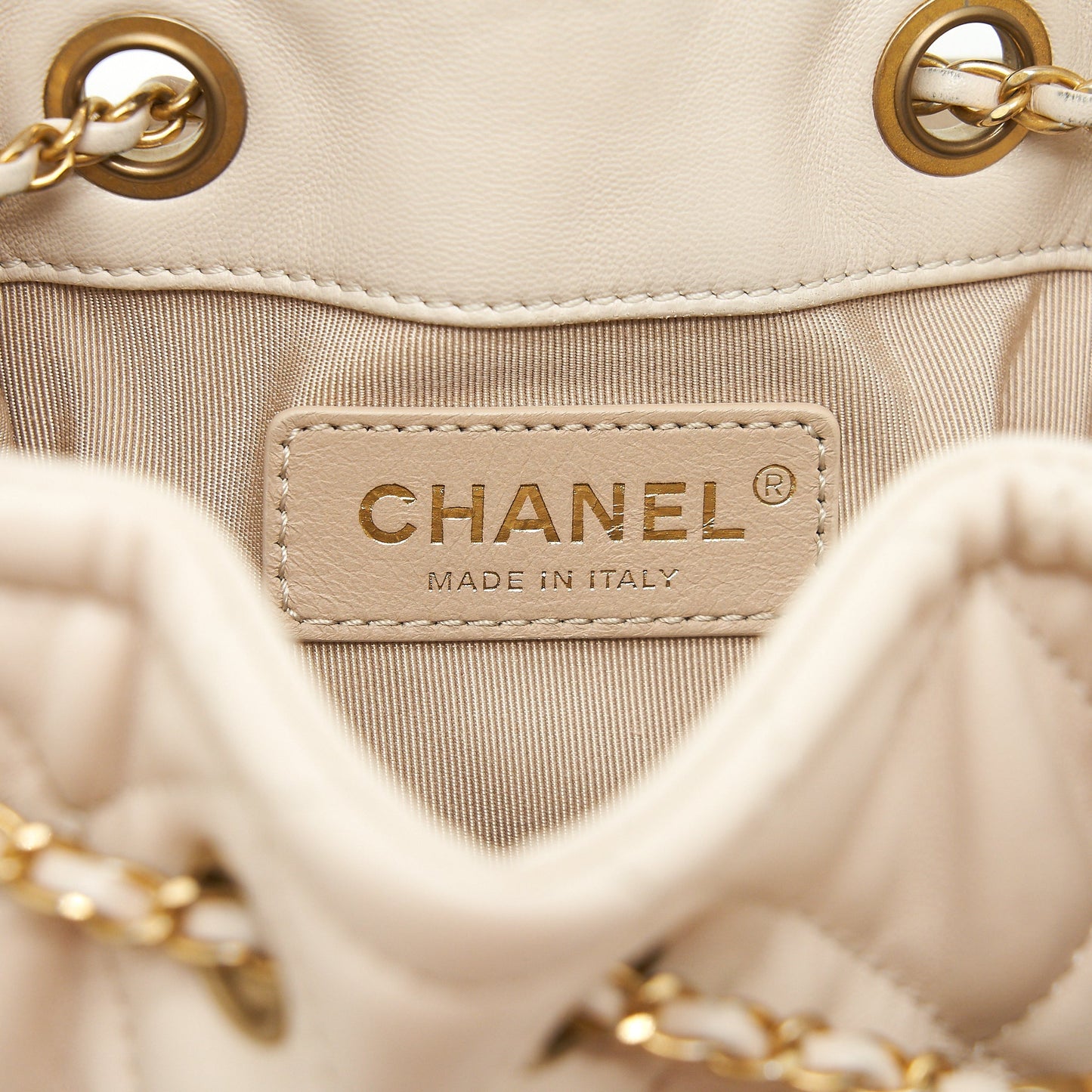Chanel Button Bucket Crossbody Bag Lambskin White GHW