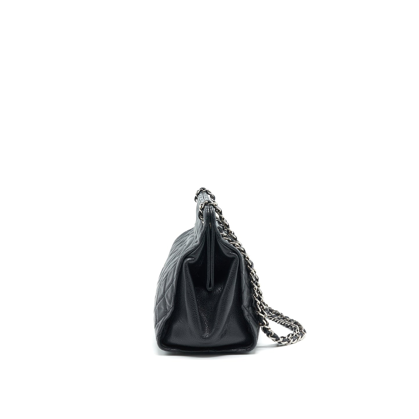 CHANEL QUILTED LEATHER TOTE BAG WITH CHAIN IN CARVIAR BLACK SHW