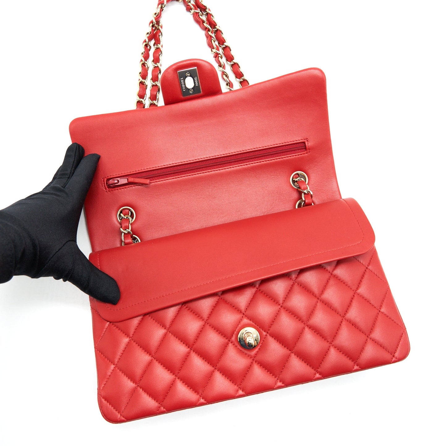 Chanel Medium Classic Double Flap Bag Red LGHW serial29