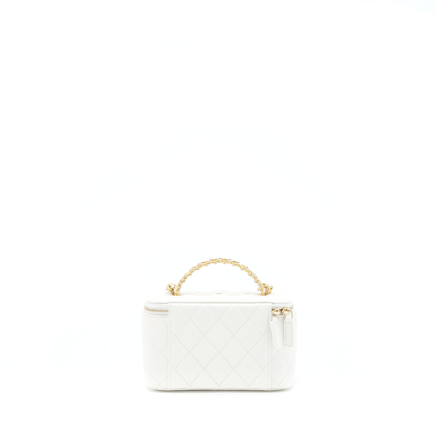 Chanel 22S Logo Top Handle Long Vanity Caviar White GHW
