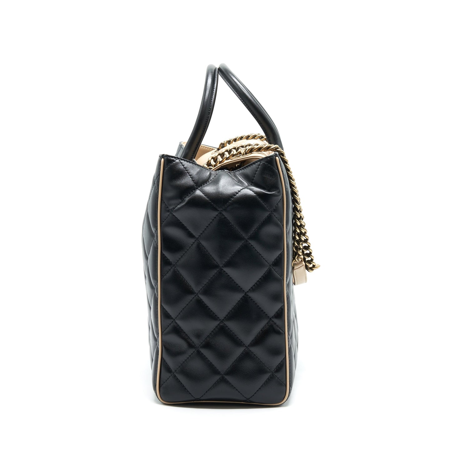 Chanel Calfskin Leather Shopping Bag Black/Beige