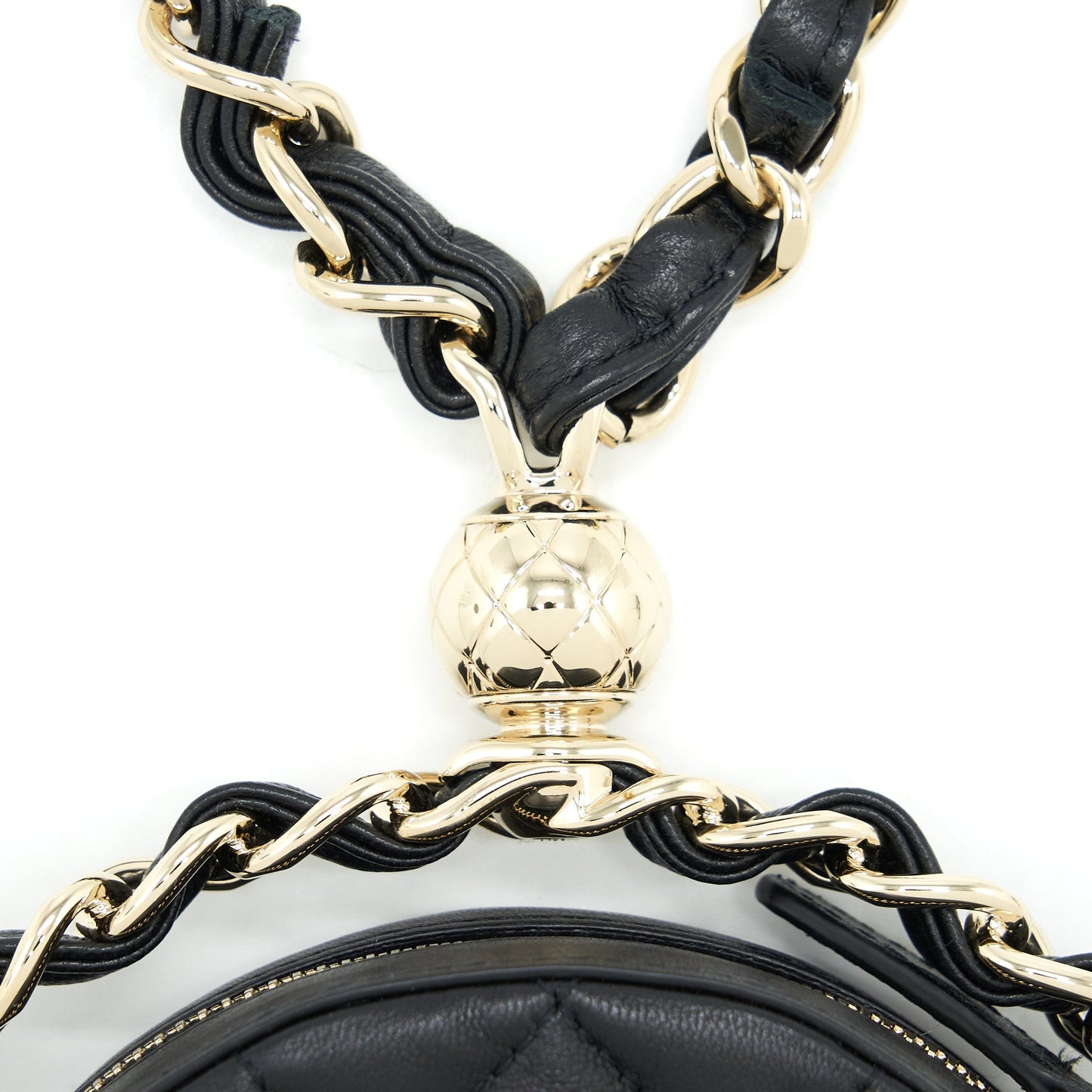 Chanel Round Clutch With Chain Lambskin Black LGHW