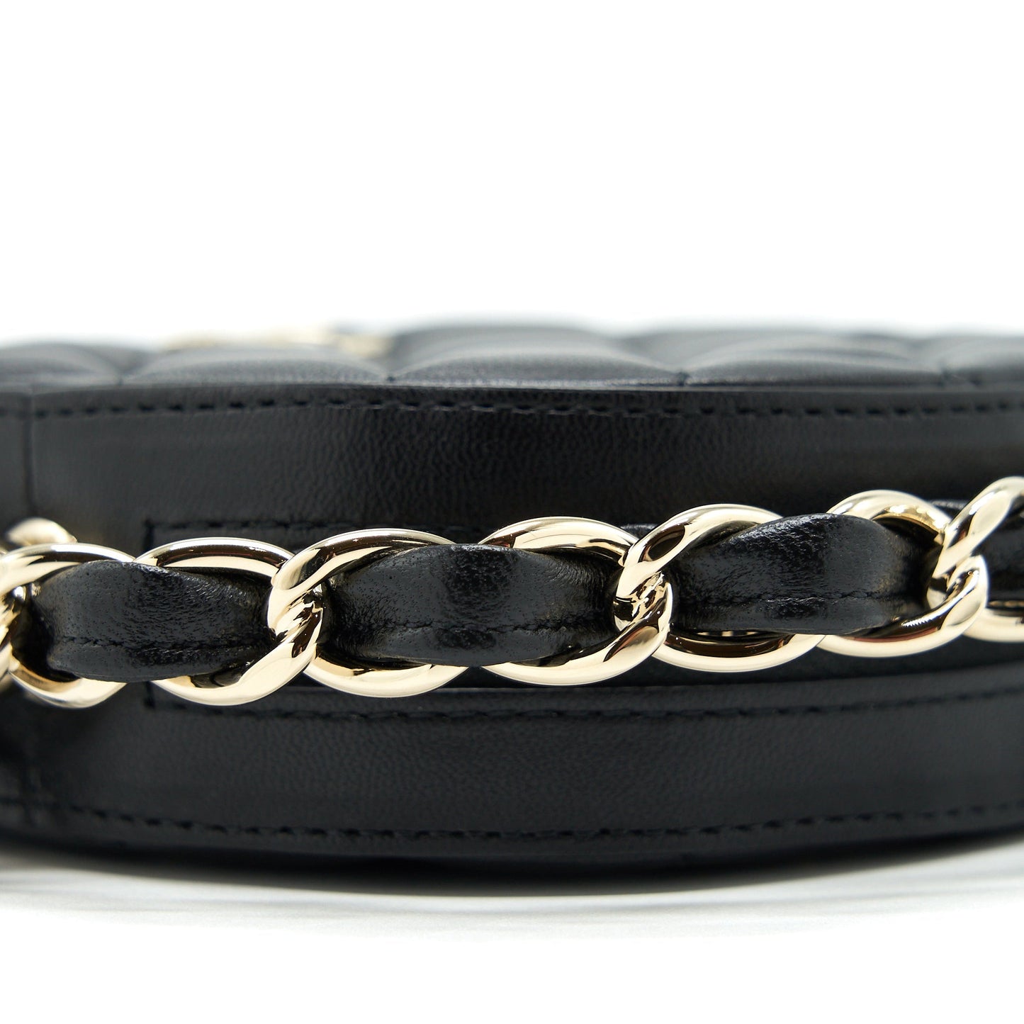 Chanel Round Clutch With Chain Lambskin Black LGHW