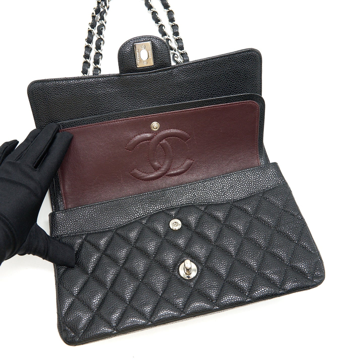 CHANEL MEDIUM CLASSIC DOUBLE FLAP CAVIER SHW