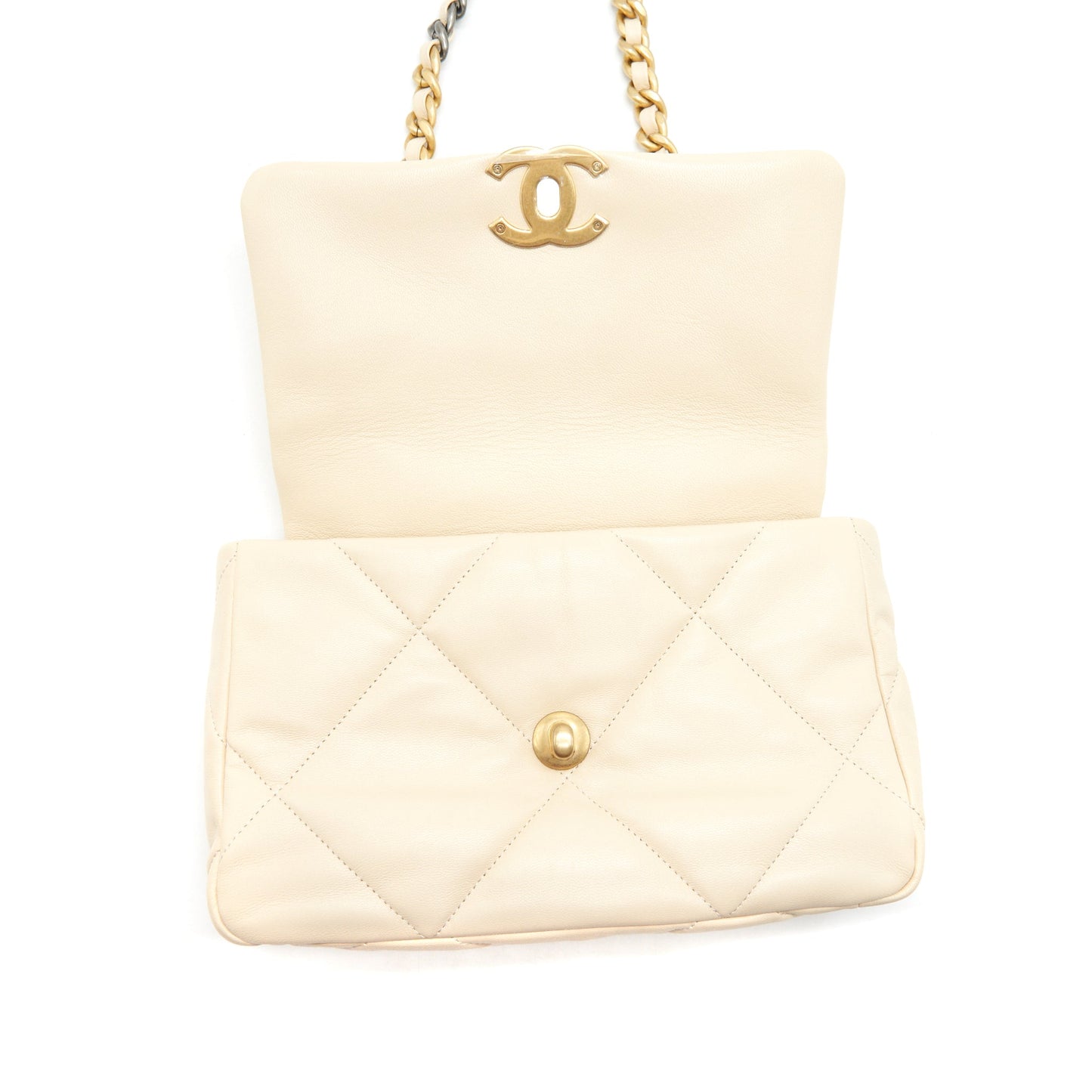 Chanel Small 19 Bag 19K Shiny Goatskin Beige GHW