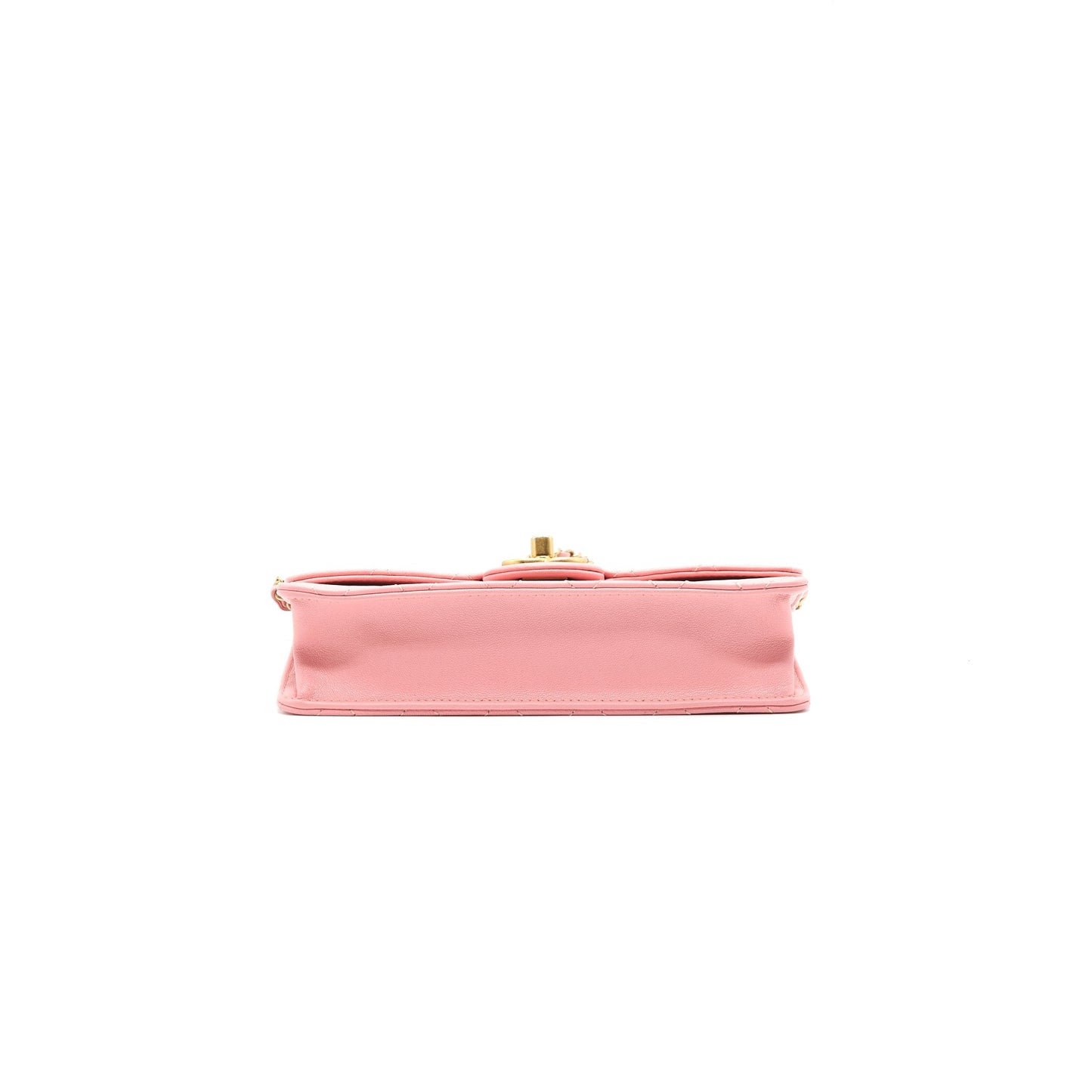 Chanel quilted Pearl Chain Goat Skin flap Bag PINK GHW