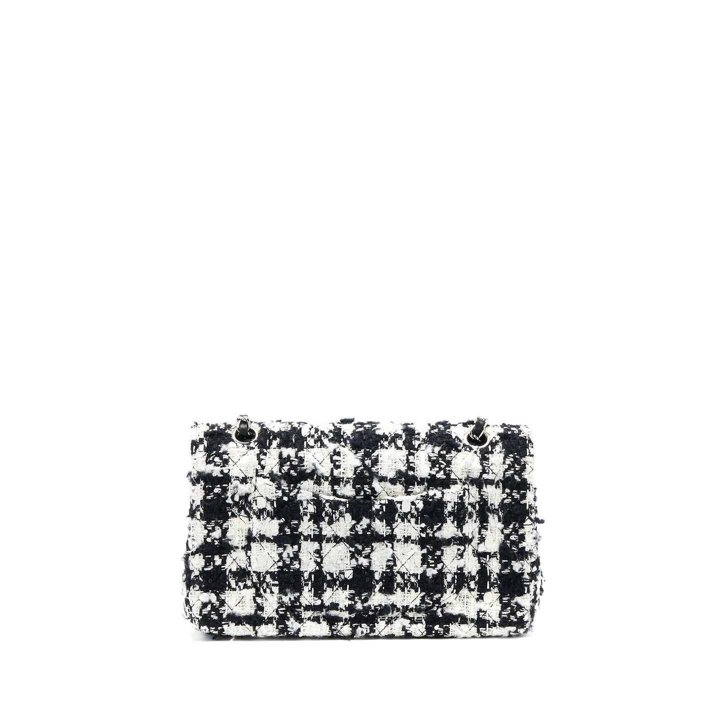 Chanel Vintage Medium Classic Flap Bag Tweed Black And White SHW