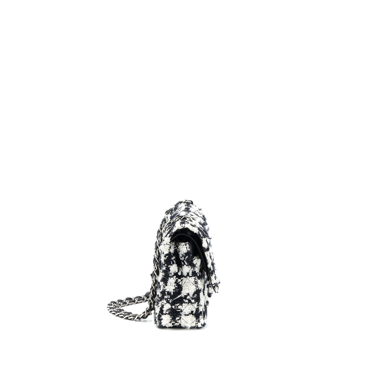 Chanel Vintage Medium Classic Flap Bag Tweed Black And White SHW