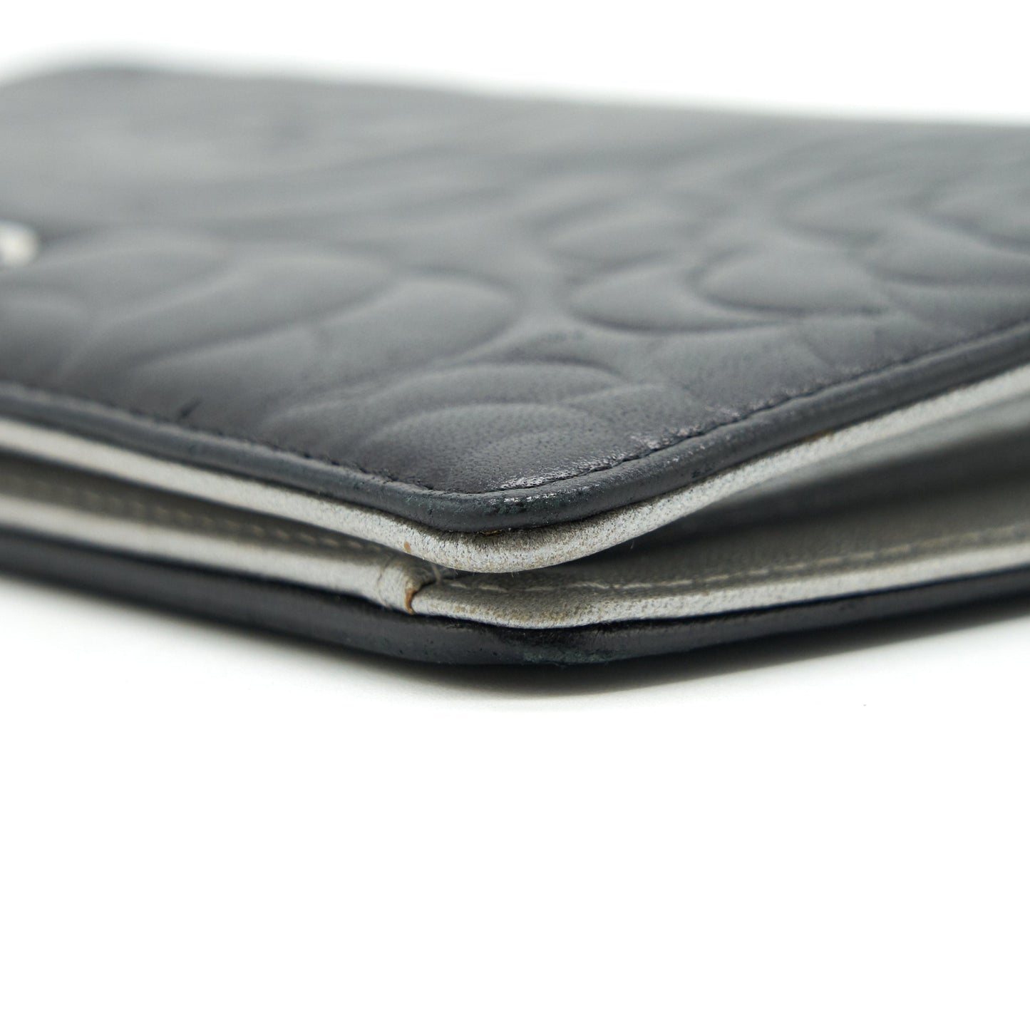 Chanel Camellia Fold Long Wallet Lambskin black / silver SHW