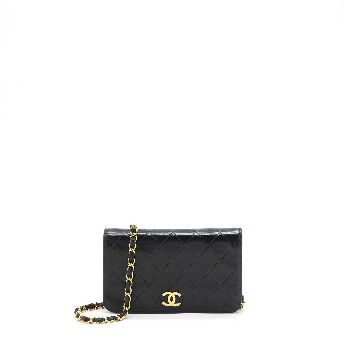 Chanel Vintage Quilted Flap Chain Wallet Black GHW