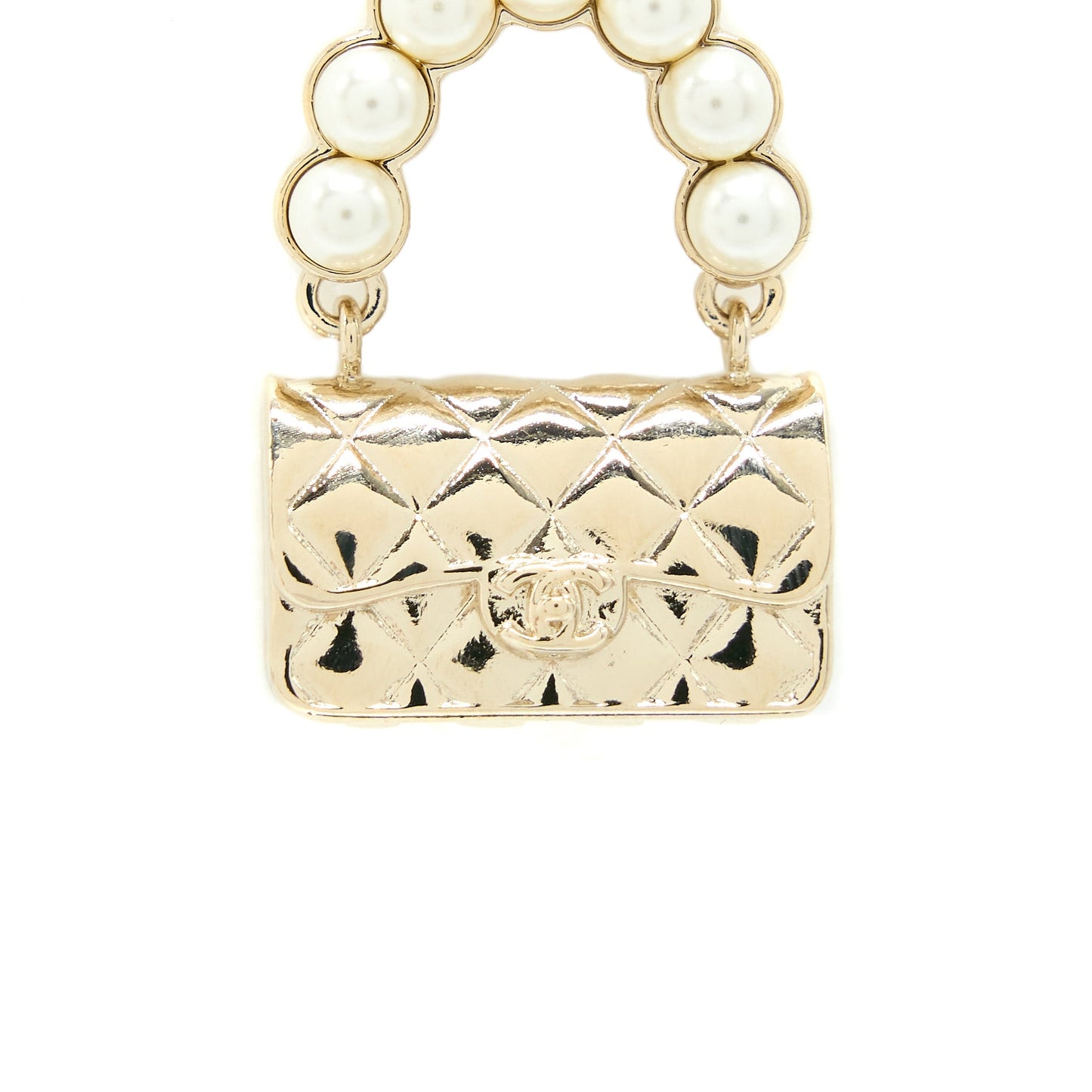 Chanel Pearl And Bag Earring Light Gold Tone