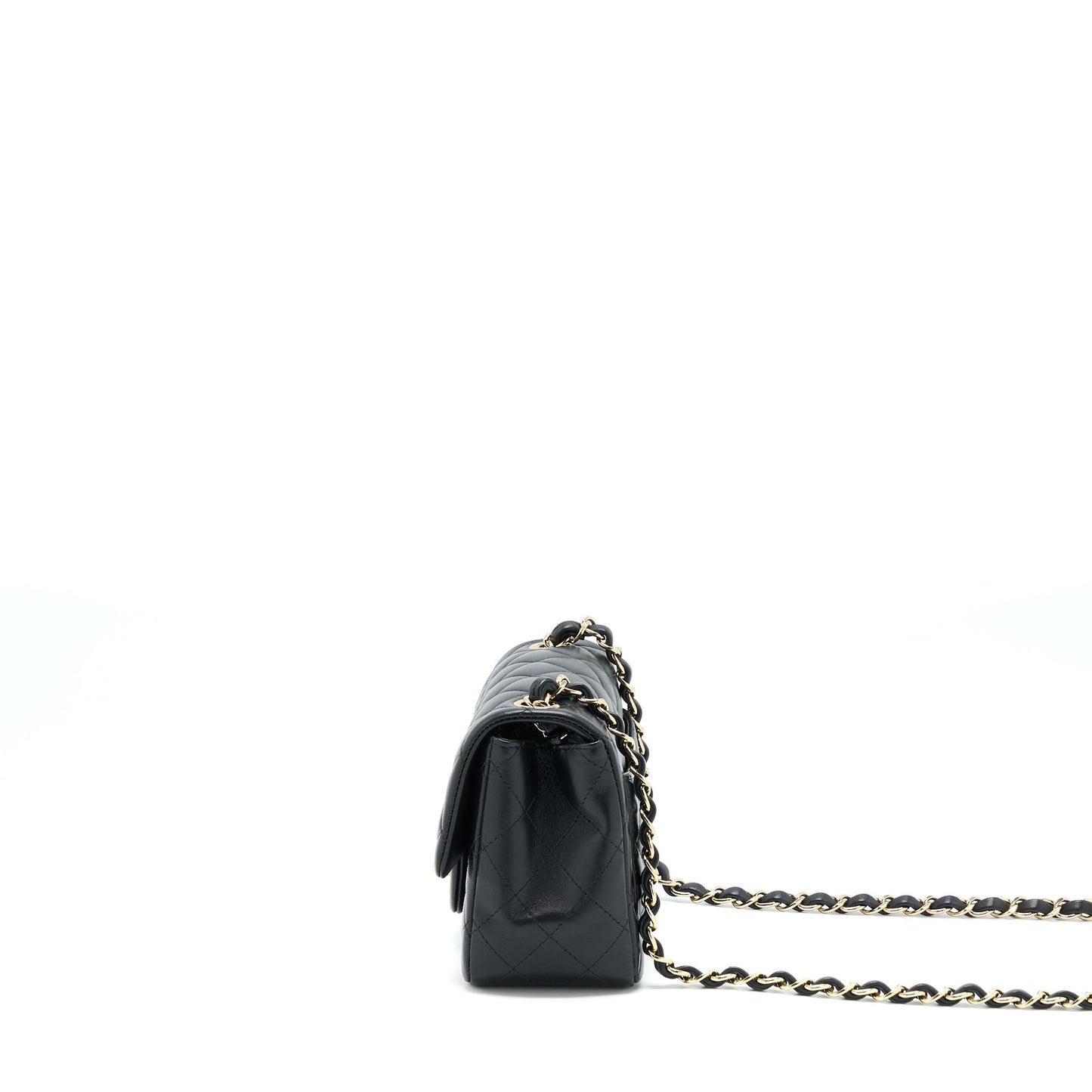 Chanel Classic Mini Square Flap Bag Lambskin Black LGHW (Microchip)