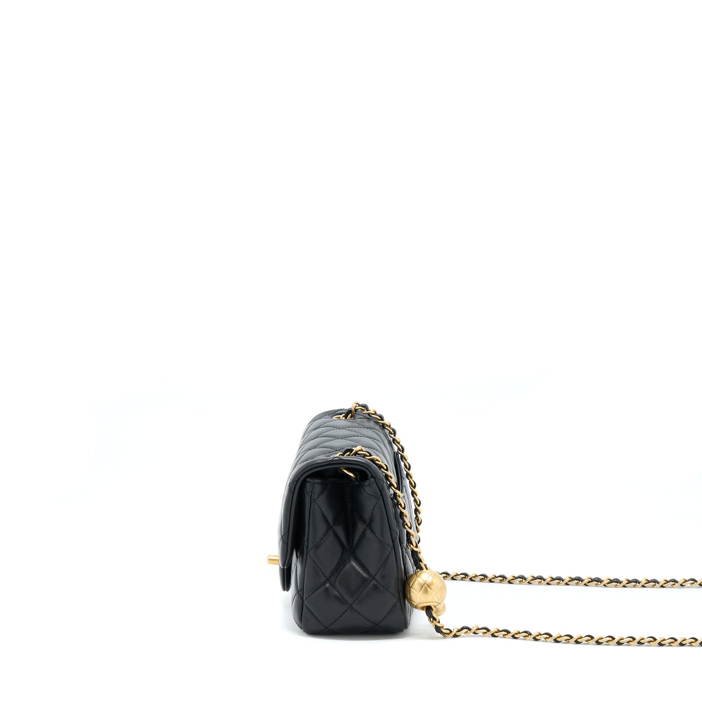 Chanel Pearl Crush Mini Square Flap Bag Lambskin Black GHW (Microchip)