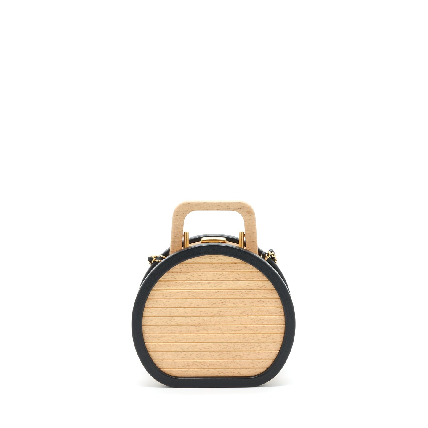 Chanel 22C small vanity case beech wood, calfskin beige / black with GHW