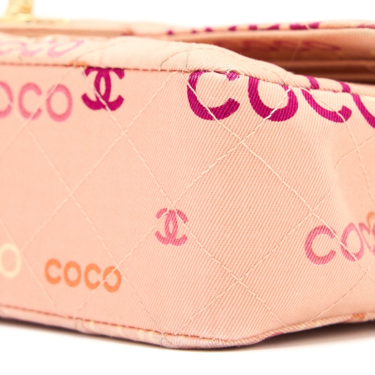 Chanel Vintage Coco Medium Classic Flap Bag Fabric Pink GHW