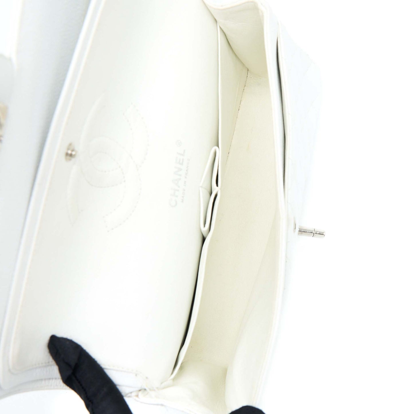 Chanel Medium Classic Flap Caviar White SHW