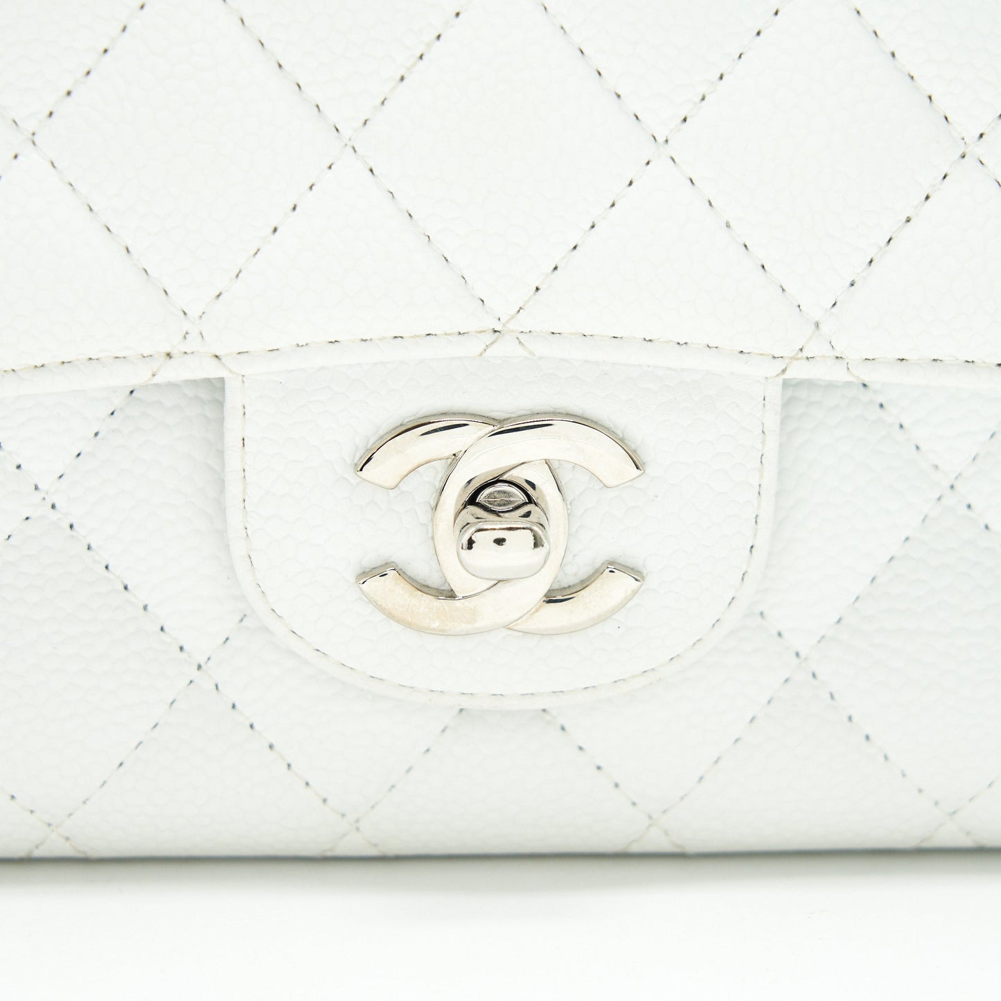 CHANEL MEDIUM CLASSIC DOUBLE FLAP BAG CAVIAR WHITE SHW