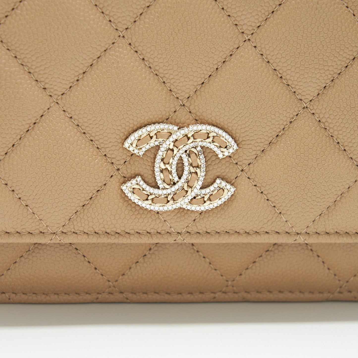 Chanel 22S detailed Logo Wallet on chain Caviar Dark beige with LGHW (microchip)