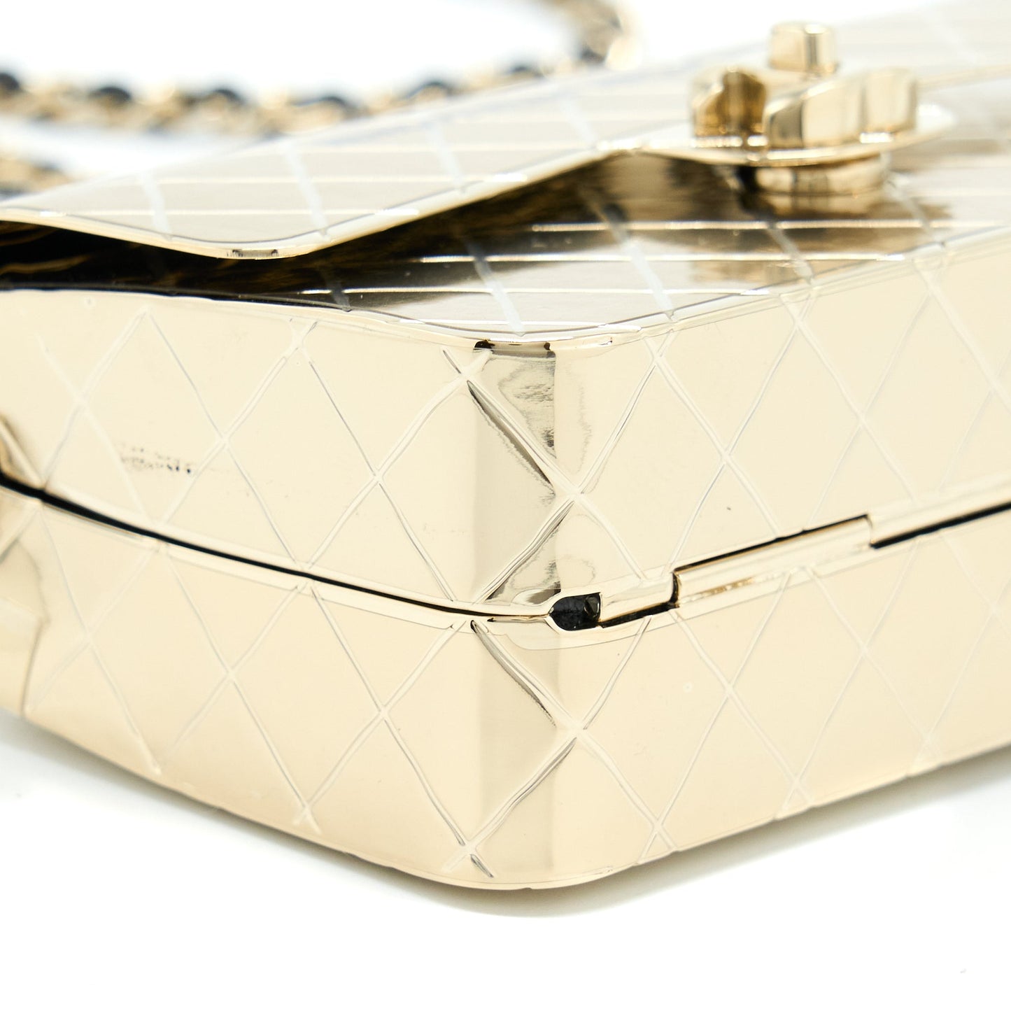 Chanel Mini Evening Bag Gold Tone Hammered Metal And Gold Tone Metal (Microchip )