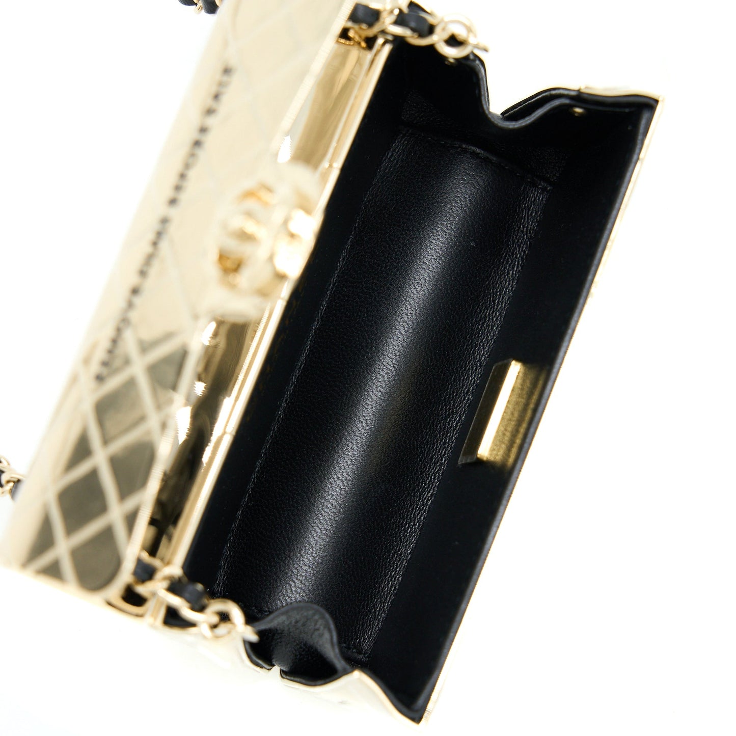 Chanel Mini Evening Bag Gold Tone Hammered Metal And Gold Tone Metal (Microchip )