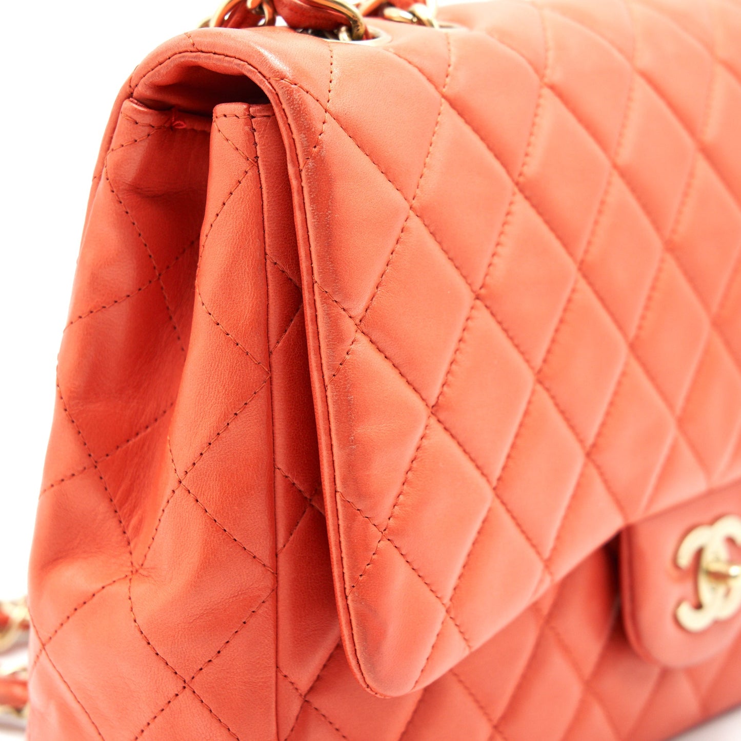 CHANEL CLASSIC SINGLE FLAP JUMBO BAG ORANGE LAMBSKIN GHW