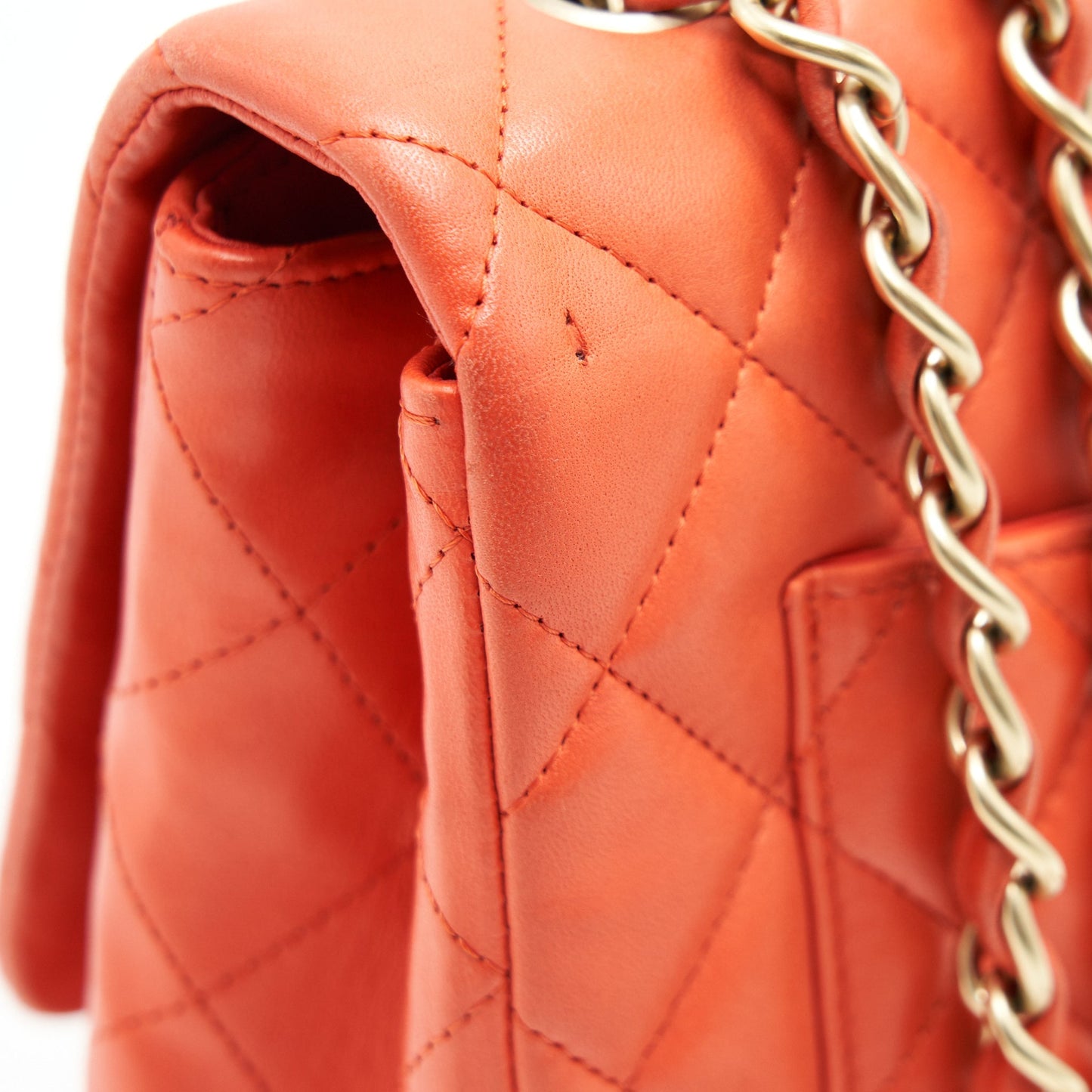 CHANEL CLASSIC SINGLE FLAP JUMBO BAG ORANGE LAMBSKIN GHW