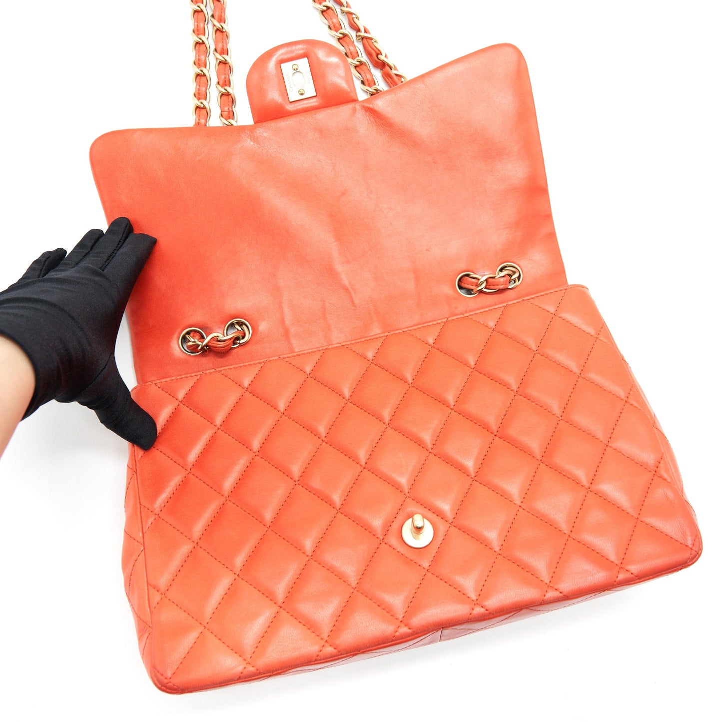 CHANEL CLASSIC SINGLE FLAP JUMBO BAG ORANGE LAMBSKIN GHW