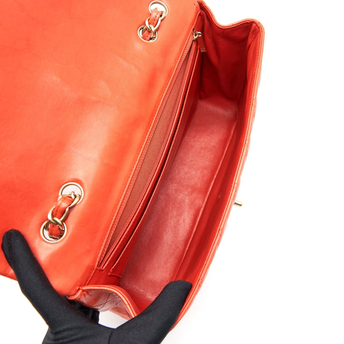 CHANEL CLASSIC SINGLE FLAP JUMBO BAG ORANGE LAMBSKIN GHW