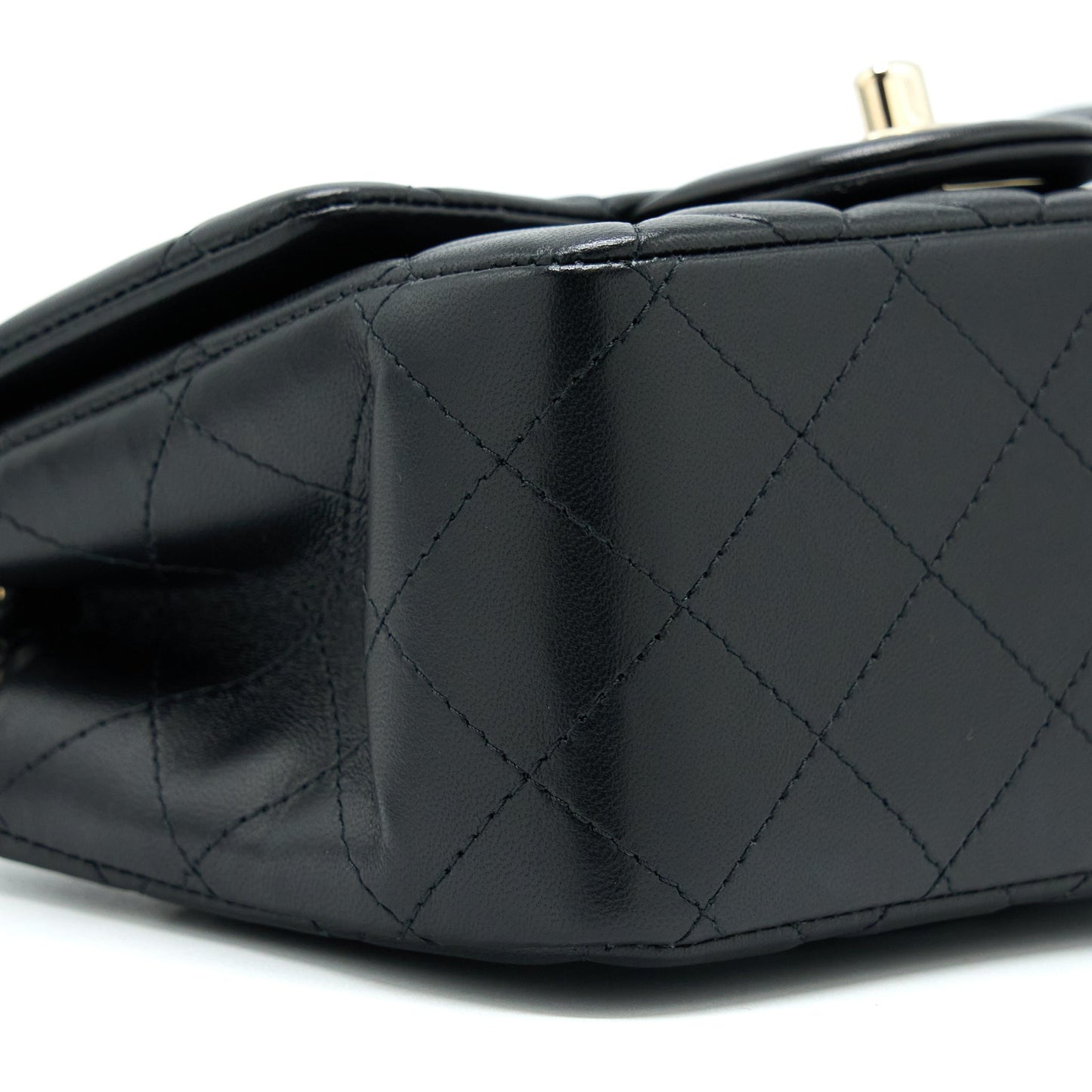 Chanel Classic Mini Square Flap Bag Lambskin Black LGHW (Microchip)