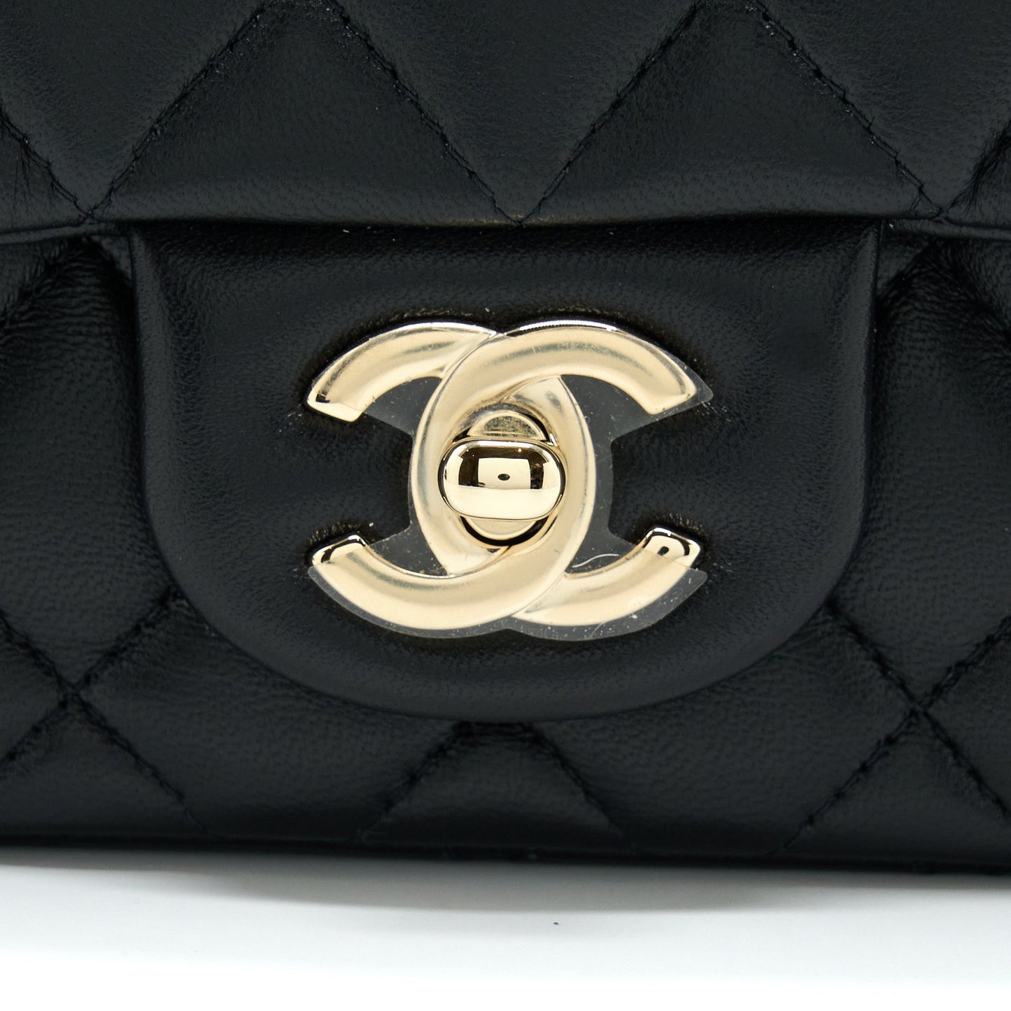 Chanel Classic Mini Square Flap Bag Lambskin Black LGHW (Microchip)