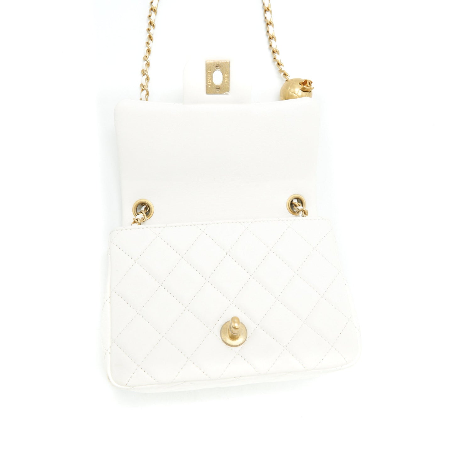 Chanel Pearl Crush Mini Square Flap Bag White GHW