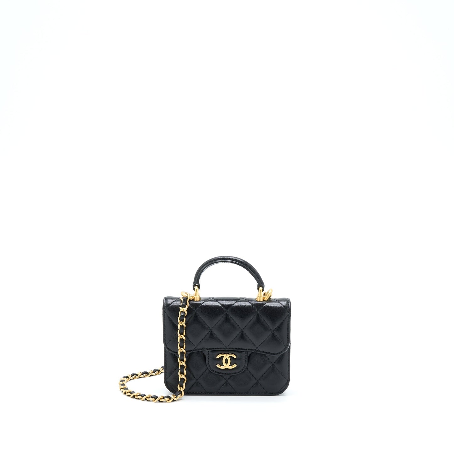 Chanel Top Handle Mini Flap Card Holder Lambskin Black GHW
