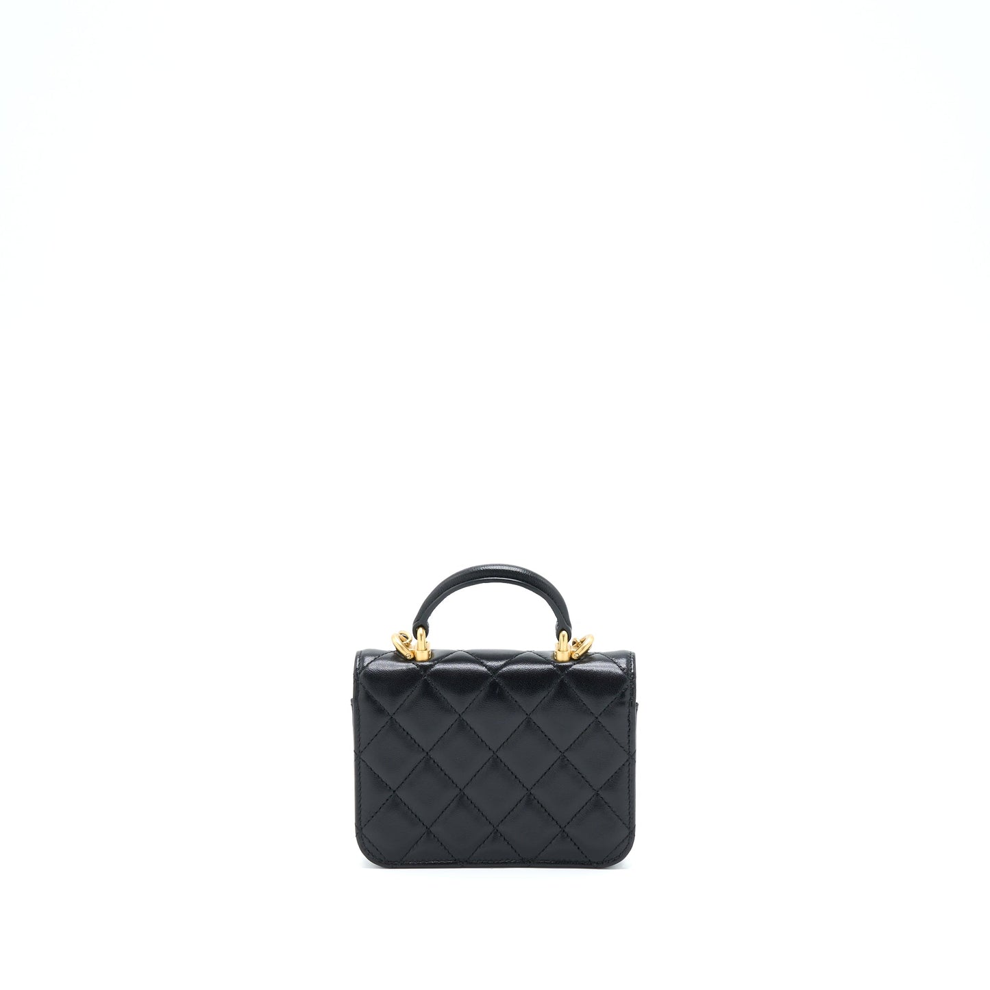 Chanel Top Handle Mini Flap Card Holder Lambskin Black GHW