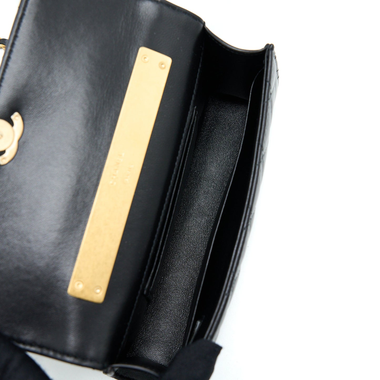 Chanel 22B Flap Bag With Enamel/CC Logo Top Handle Lambskin Black Brushed GHW