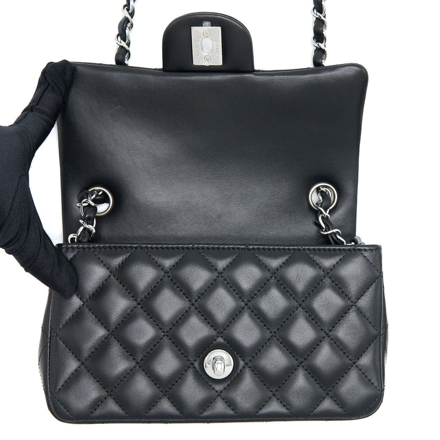 Chanel Mini Rectangular Lambskin Black SHW(Microchip)