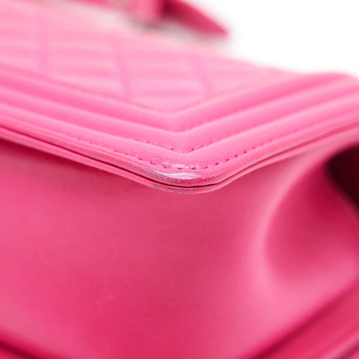 CHANEL SMALL BOY BAG LAMBSKIN RUTHENIUM HARDWARE HOT PINK