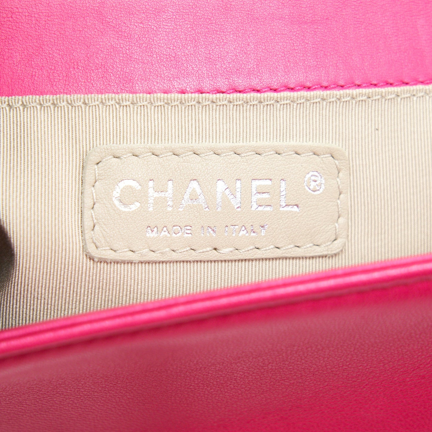 CHANEL SMALL BOY BAG LAMBSKIN RUTHENIUM HARDWARE HOT PINK