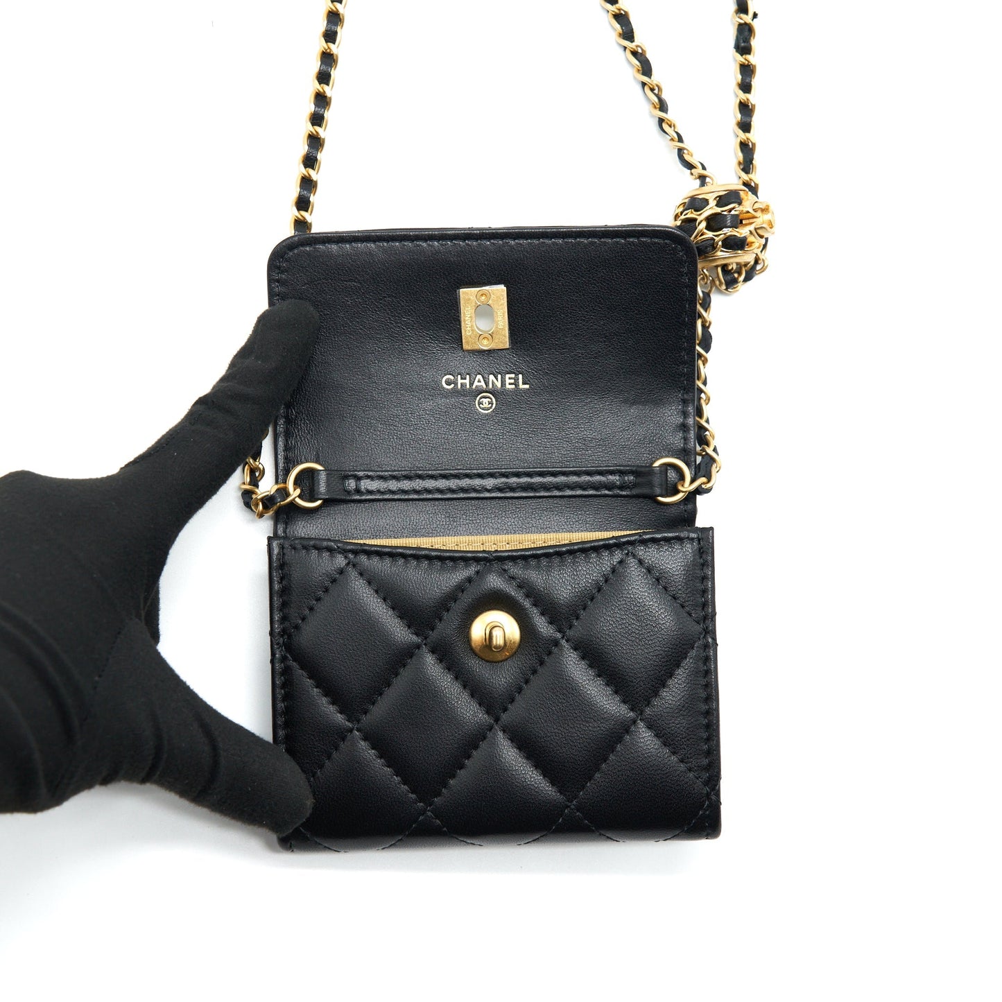 Chanel Pearl Crush Clutch With Chain Lambskin Black GHW