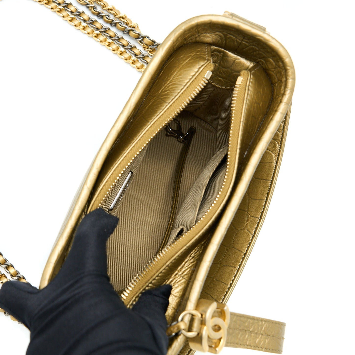 Chanel Small Gabrielle Hobo Bag Crocodile Embossed Calfskin Gold Multicolour Hardware