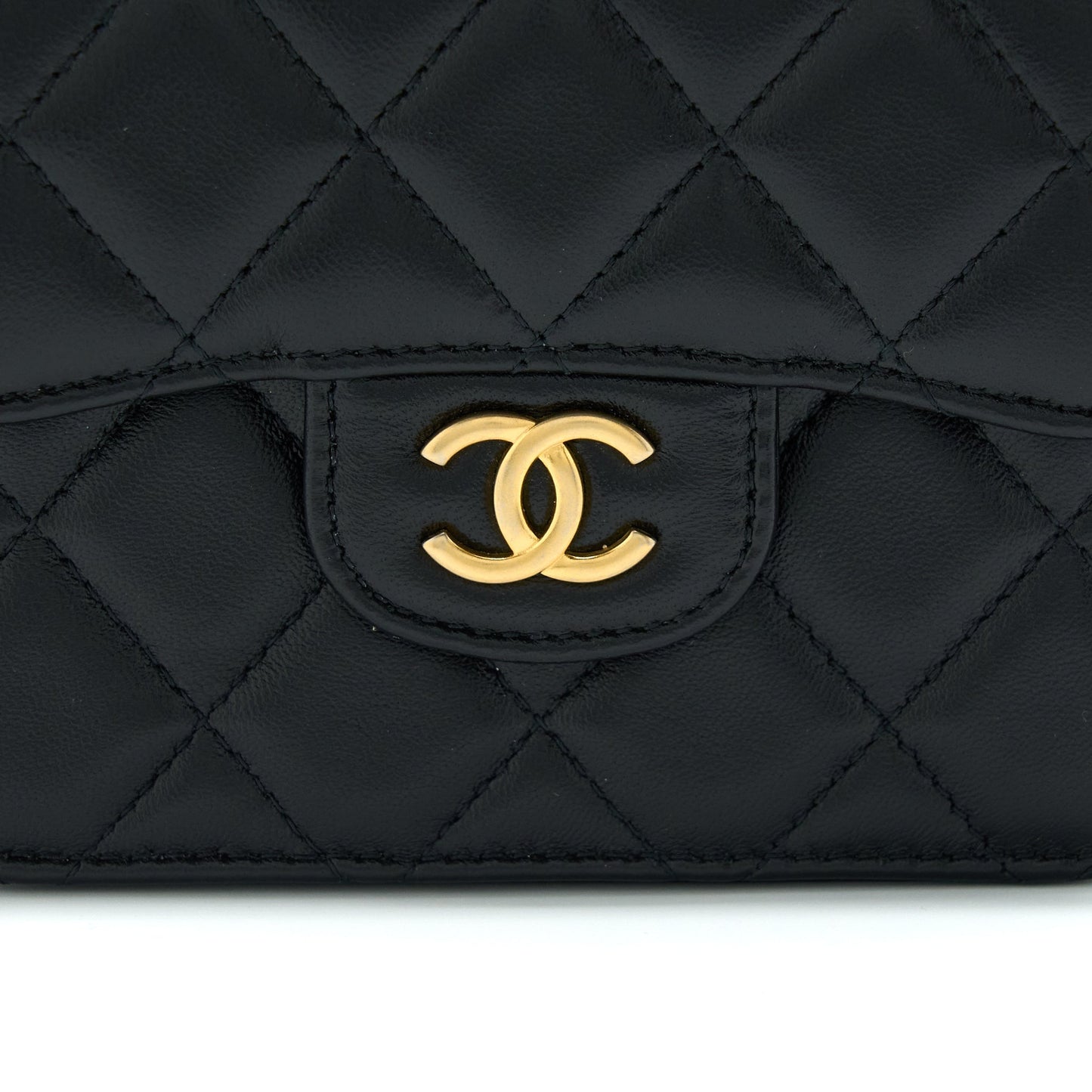Chanel Top Handle Mini Flap Card Holder Lambskin Black GHW