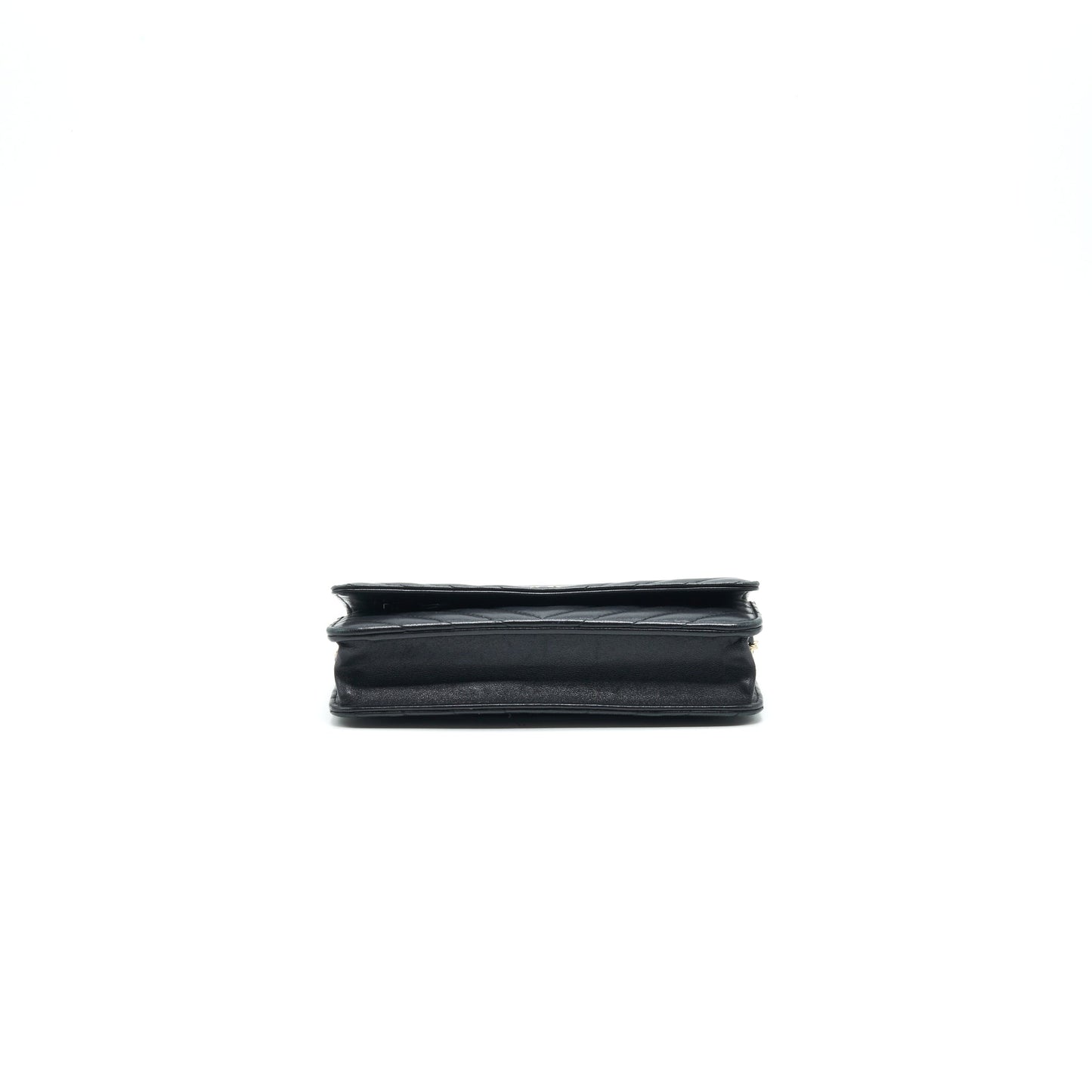 CHANEL CHEVRON WALLET ON CHAIN LAMBSKIN BLACK WITH GHW