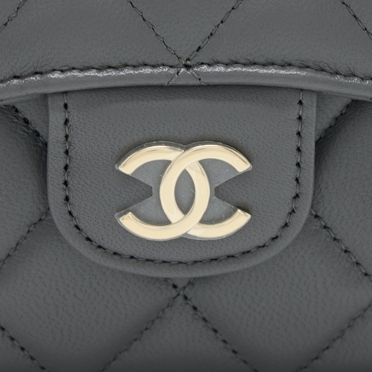 Chanel Mini Top Handle Flap Bag Lambskin Dark Grey LGHW