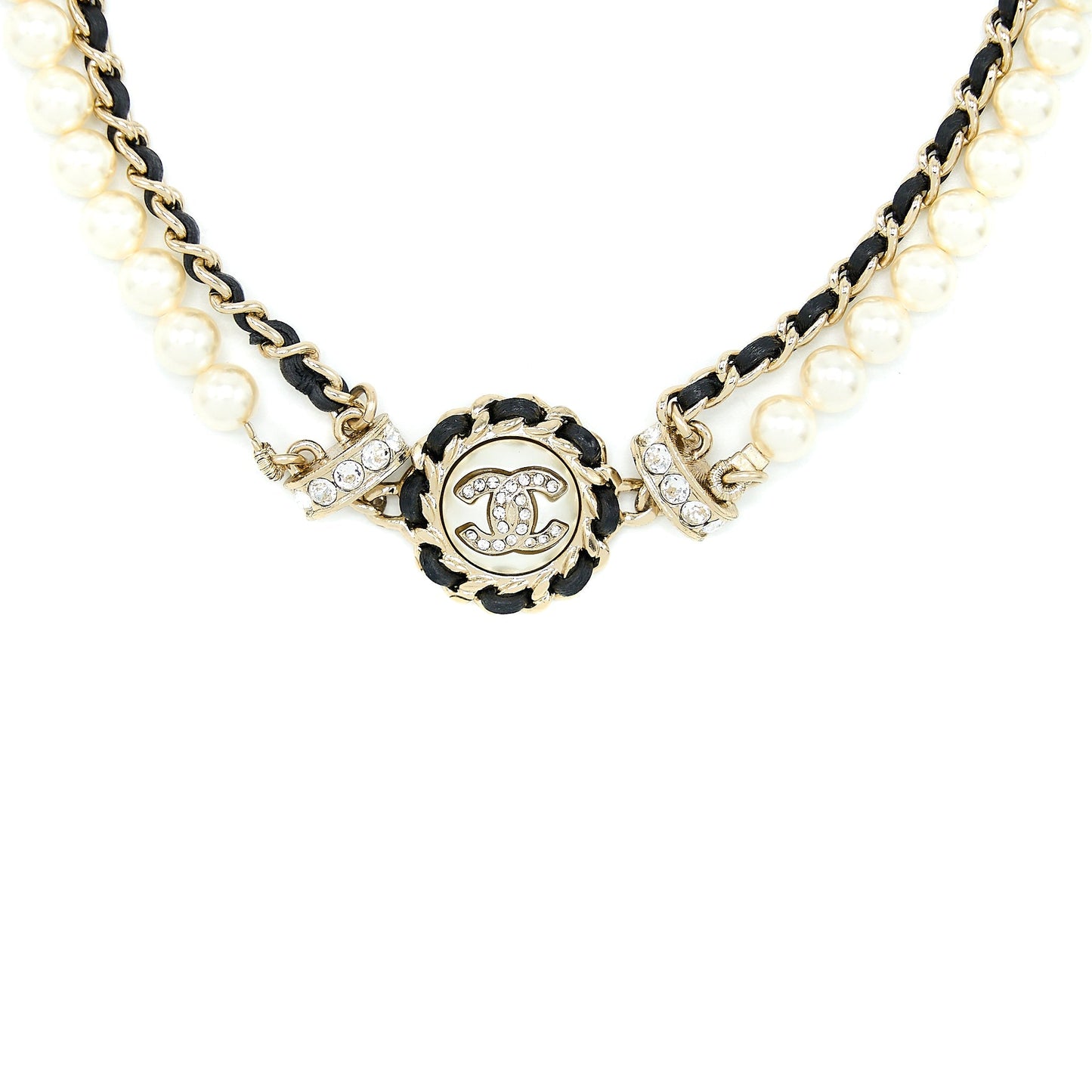 Chanel 21K Pearl And Chain Choker Light Gold Tone