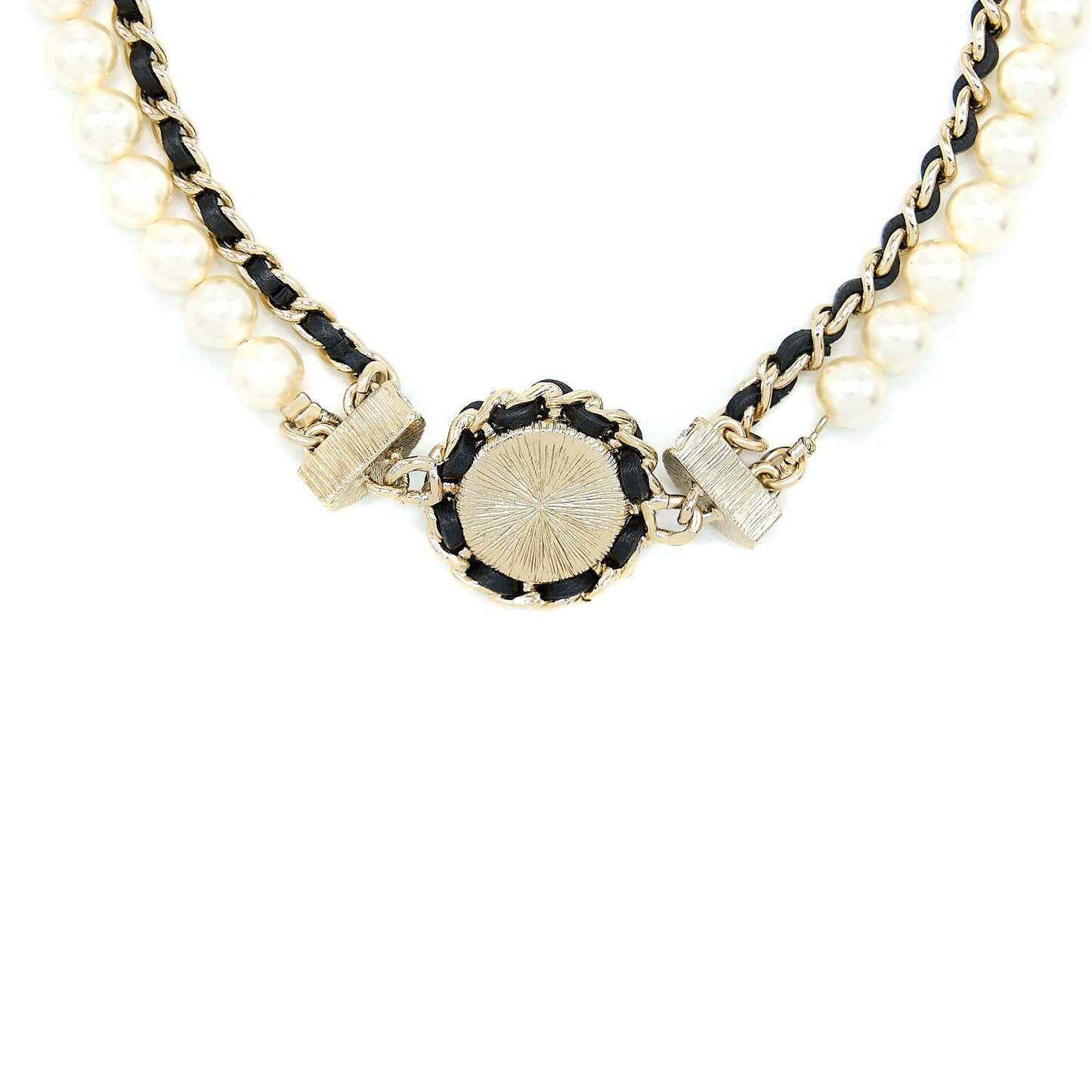Chanel 21K Pearl And Chain Choker Light Gold Tone