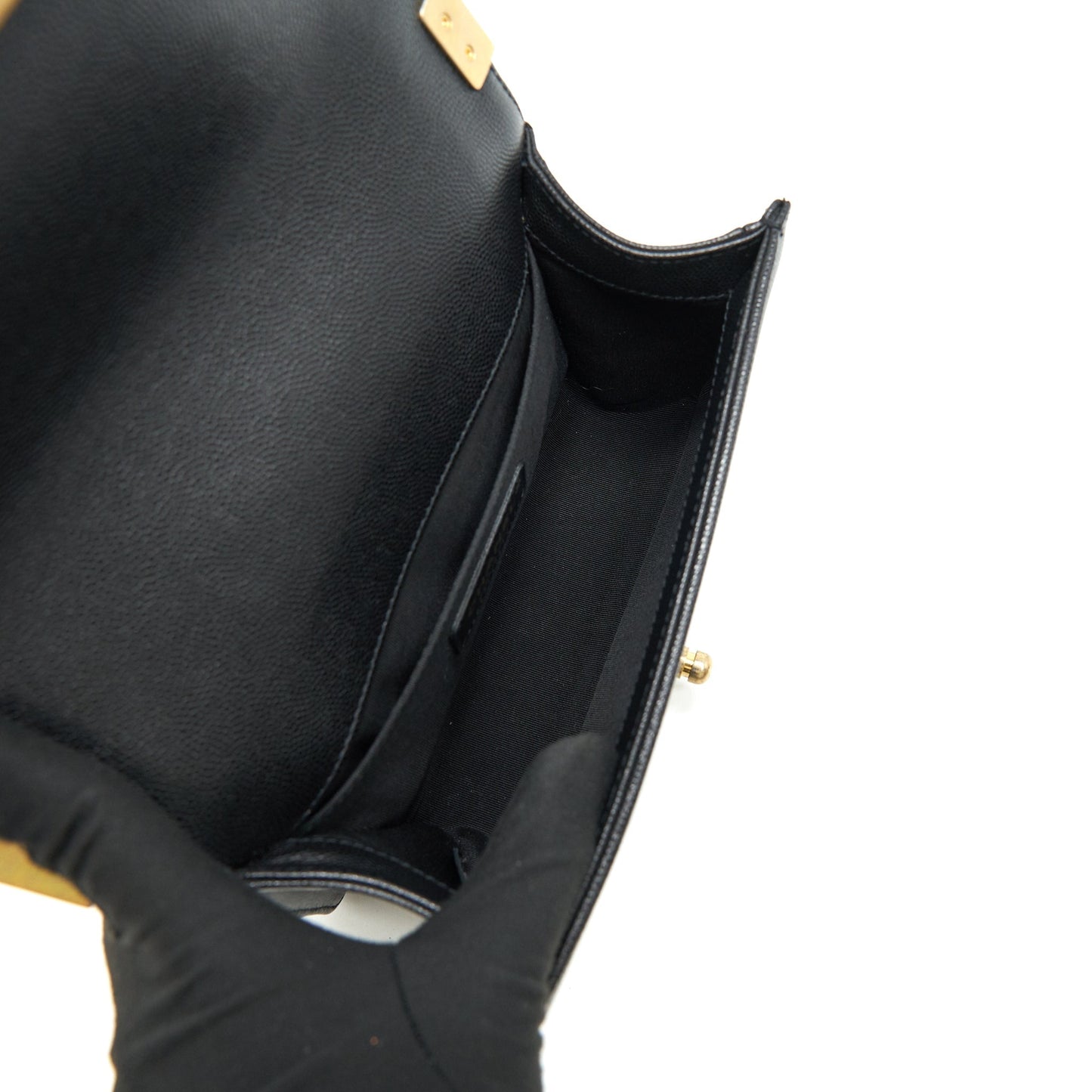CHANEL SMALL BOY BAG CAVIAR LEATHER GHW BLACK