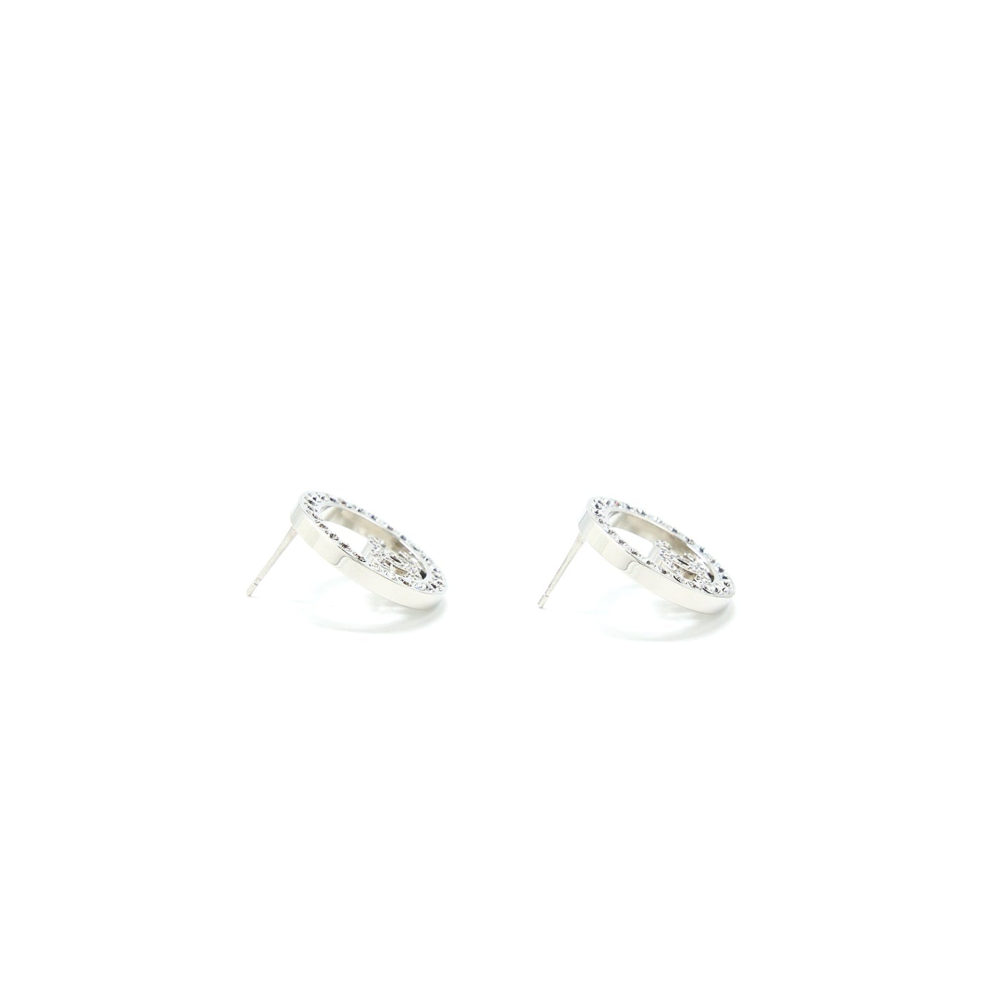 Chanel Round Crystal CC Earrings SHW