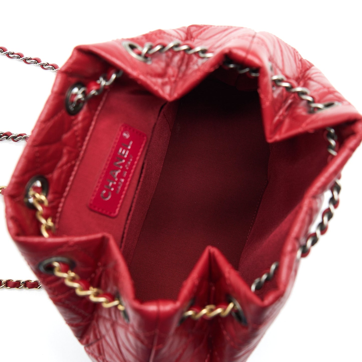 Chanel Small Gabrielle Backpack Aged Calfskin Red With Ruthenium Gold/Sliver Hardware